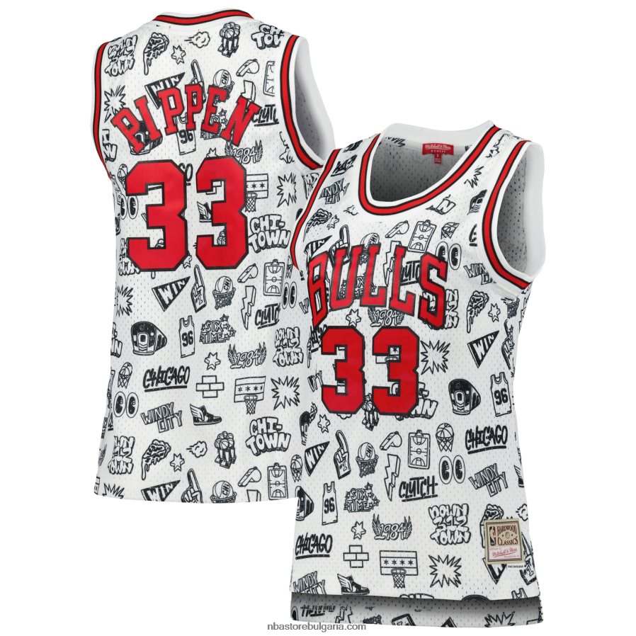 NBA JZ8F0210073 chicago bulls scottie pippen mitchell & ness white doodle swingman фланелка