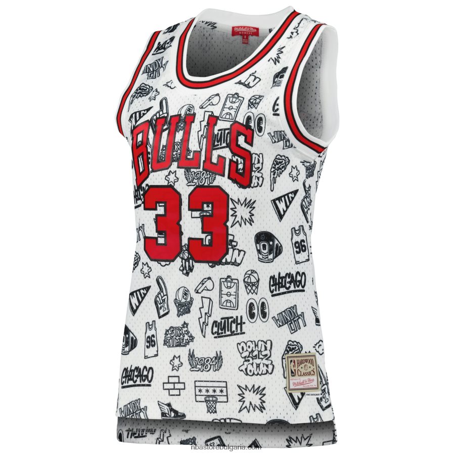 NBA JZ8F0210073 chicago bulls scottie pippen mitchell & ness white doodle swingman фланелка