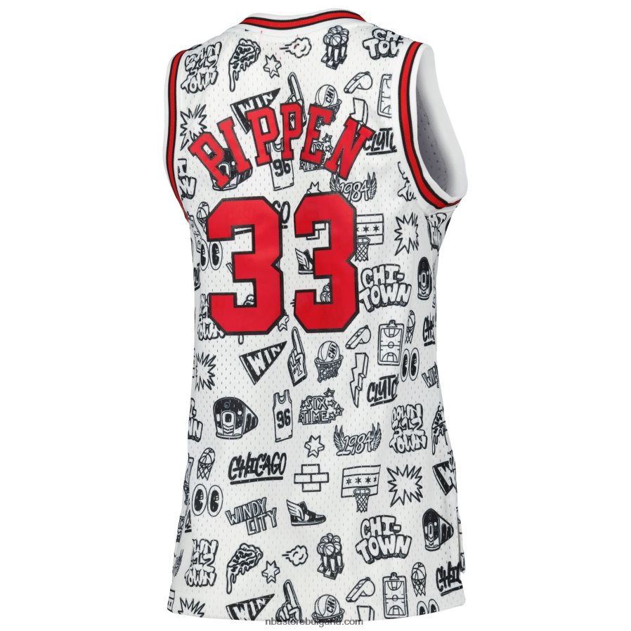 NBA JZ8F0210073 chicago bulls scottie pippen mitchell & ness white doodle swingman фланелка