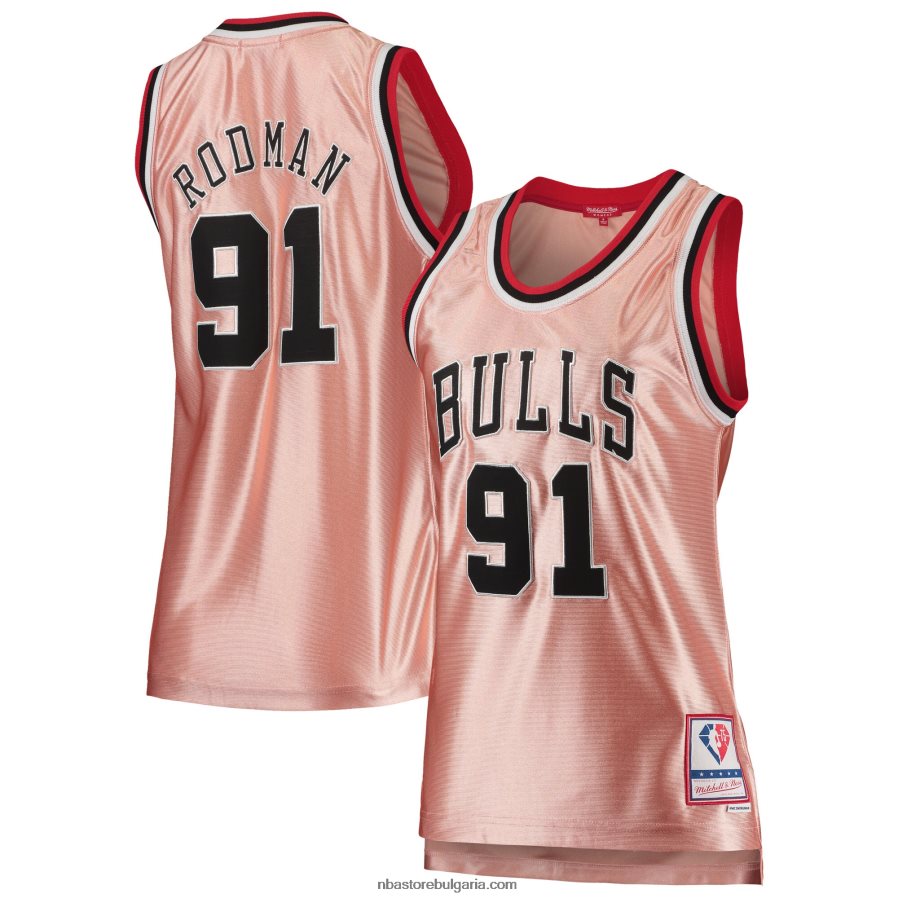 NBA JZ8F0210548 chicago bulls dennis rodman mitchell & ness розово 75th юбилей розово злато swingman фланелка