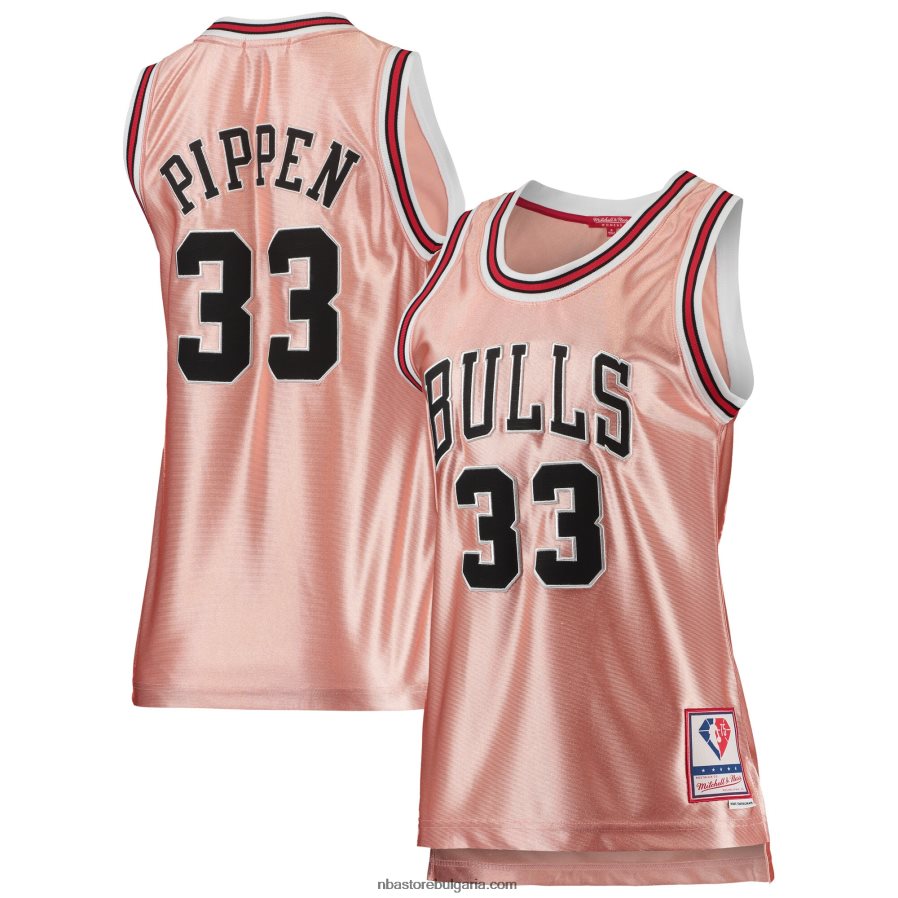 NBA JZ8F029907 chicago bulls scottie pippen mitchell & ness розово фланелка за 75-та годишнина от розово злато swingman