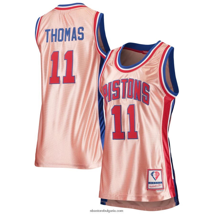 NBA JZ8F0213342 detroit pistons isiah thomas mitchell & ness розово 75th юбилей розово злато 1982 swingman фланелка