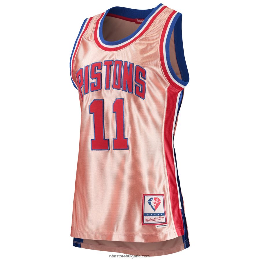 NBA JZ8F0213342 detroit pistons isiah thomas mitchell & ness розово 75th юбилей розово злато 1982 swingman фланелка