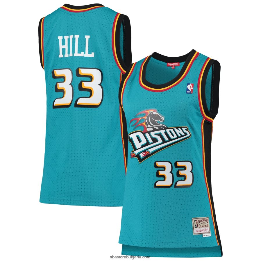 NBA JZ8F029807 detroit pistons grant hill mitchell & ness teal hardwood classics swingman фланелка