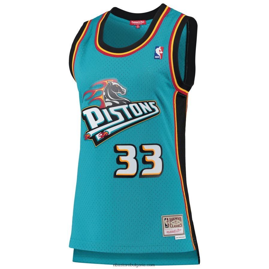 NBA JZ8F029807 detroit pistons grant hill mitchell & ness teal hardwood classics swingman фланелка