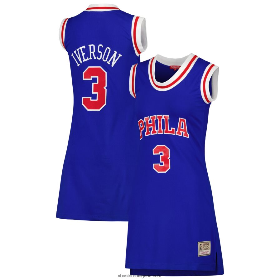 NBA JZ8F028771 philadelphia 76ers allen iverson royal hardwood classics име и номер фланелка на играч