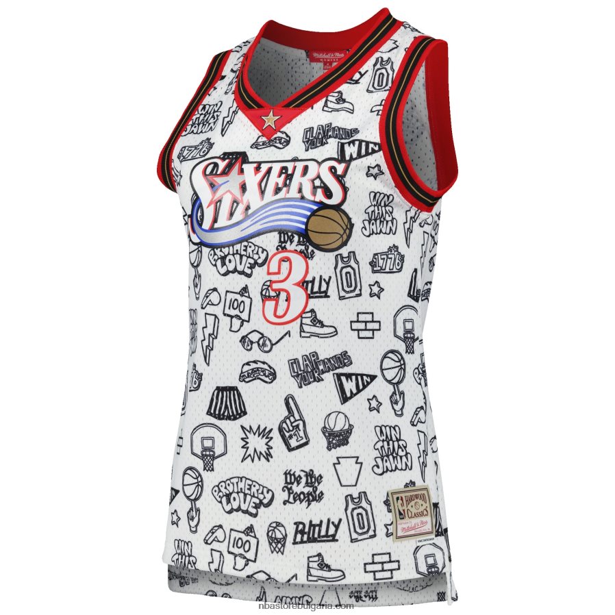 NBA JZ8F029941 philadelphia 76ers allen iverson mitchell & ness white 2000 doodle swingman фланелка
