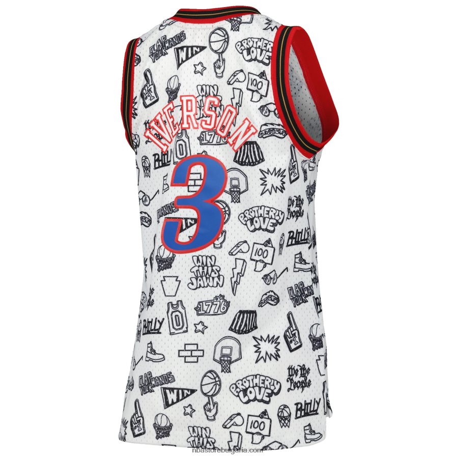 NBA JZ8F029941 philadelphia 76ers allen iverson mitchell & ness white 2000 doodle swingman фланелка