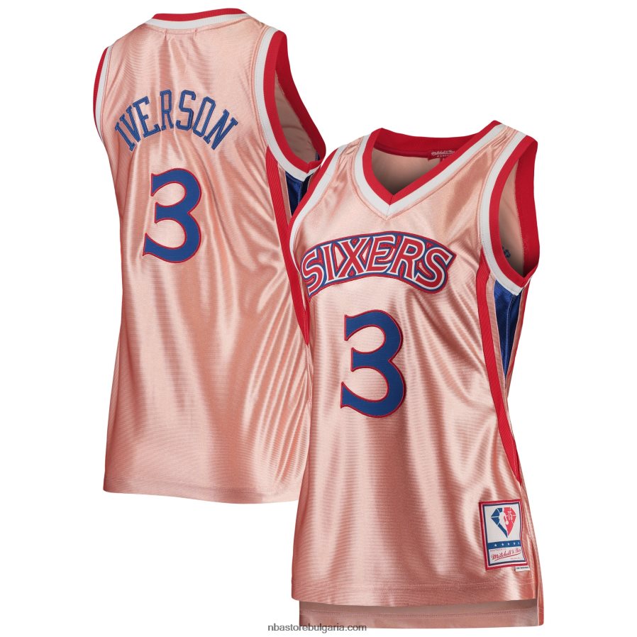 NBA JZ8F029971 philadelphia 76ers allen iverson розово фланелка за 75-та годишнина от розово злато