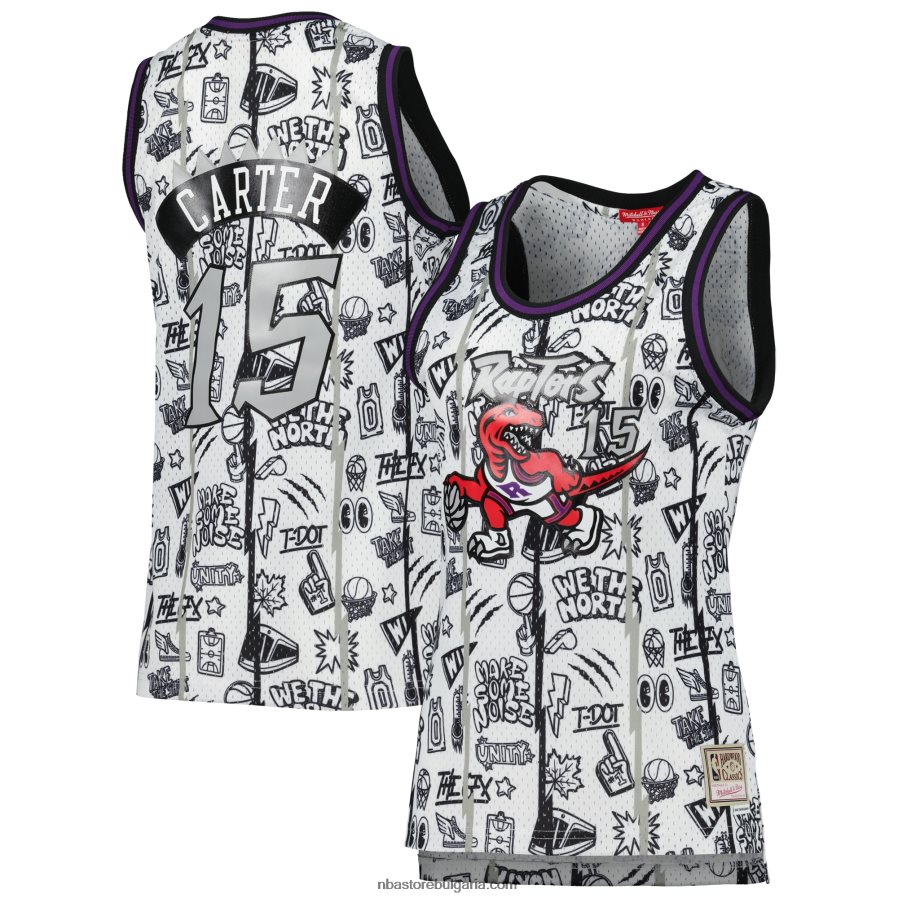 NBA JZ8F0211930 Торонто Раптърс Винс Картър Мичъл и Нес бяло 1998 doodle swingman фланелка