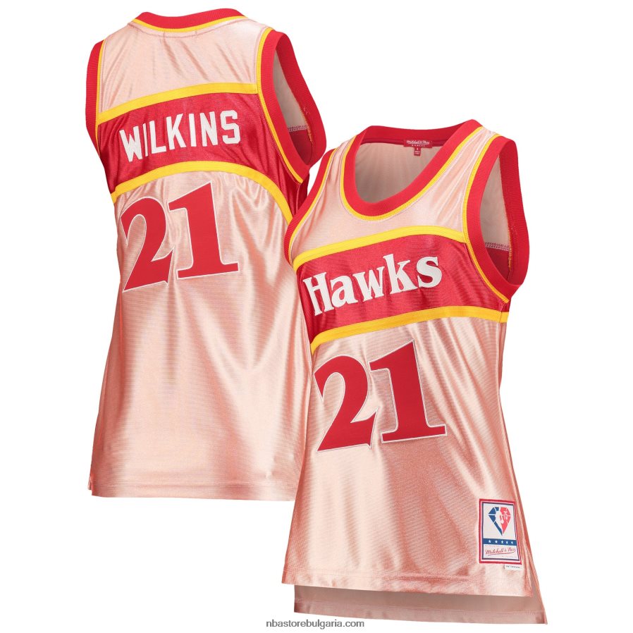 NBA JZ8F0212631 атланта хоукс доминик уилкинс мичъл и нес розово 75th юбилей розово злато 1986 swingman фланелка