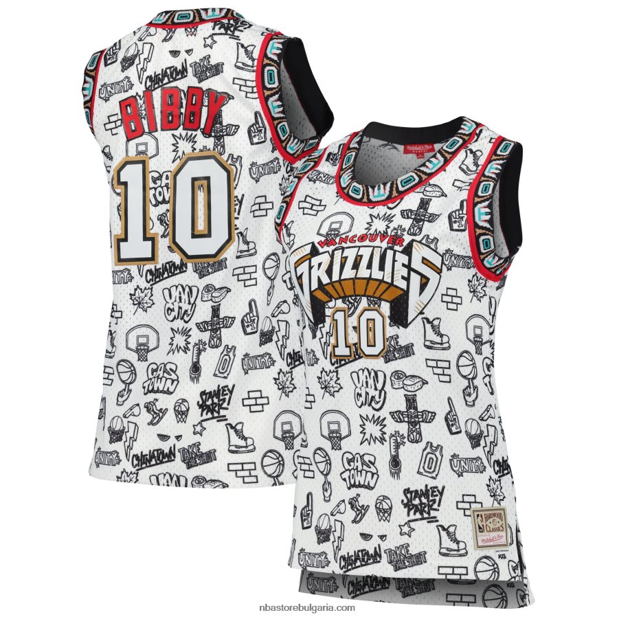 NBA JZ8F0213435 vancouver grizzlies mike bibby mitchell & ness white 1998 doodle swingman фланелка