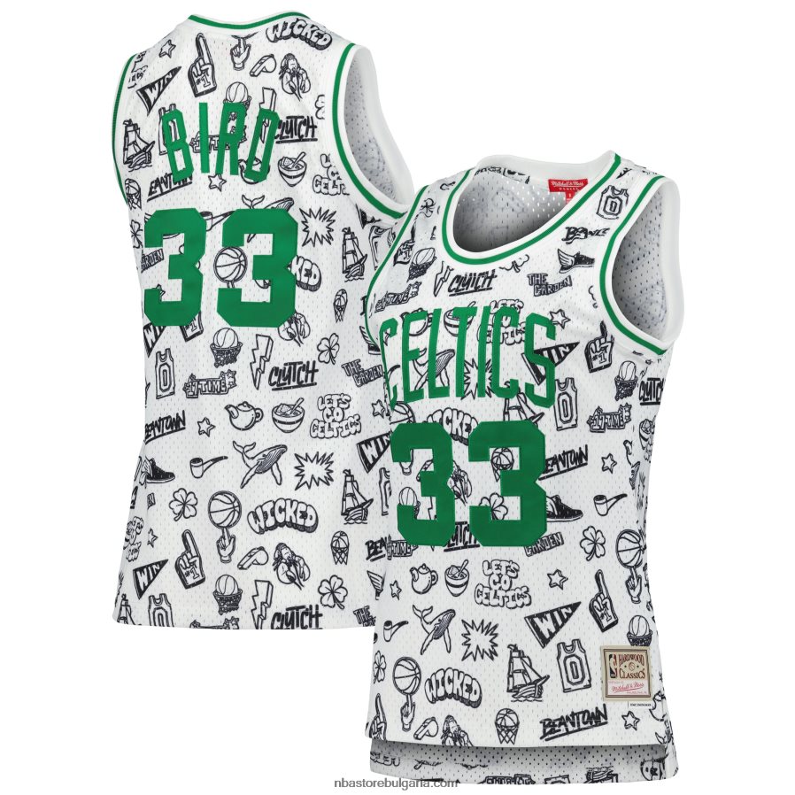 NBA JZ8F028855 Бостън Селтикс Лари Бърд Мичъл и Нес бяло 1985 doodle swingman фланелка