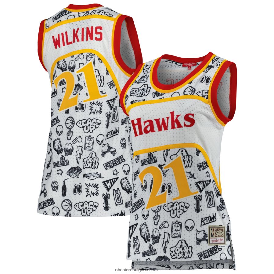 NBA JZ8F029014 атланта хоукс доминик уилкинс мичъл и нес бяло 1986 doodle swingman фланелка