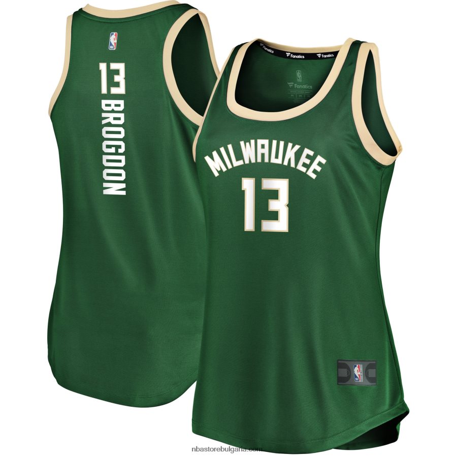 NBA JZ8F029821 Милуоки Бъкс Малкълм Брогдън Хънтър зелена фланелка с танк за бърз брейк