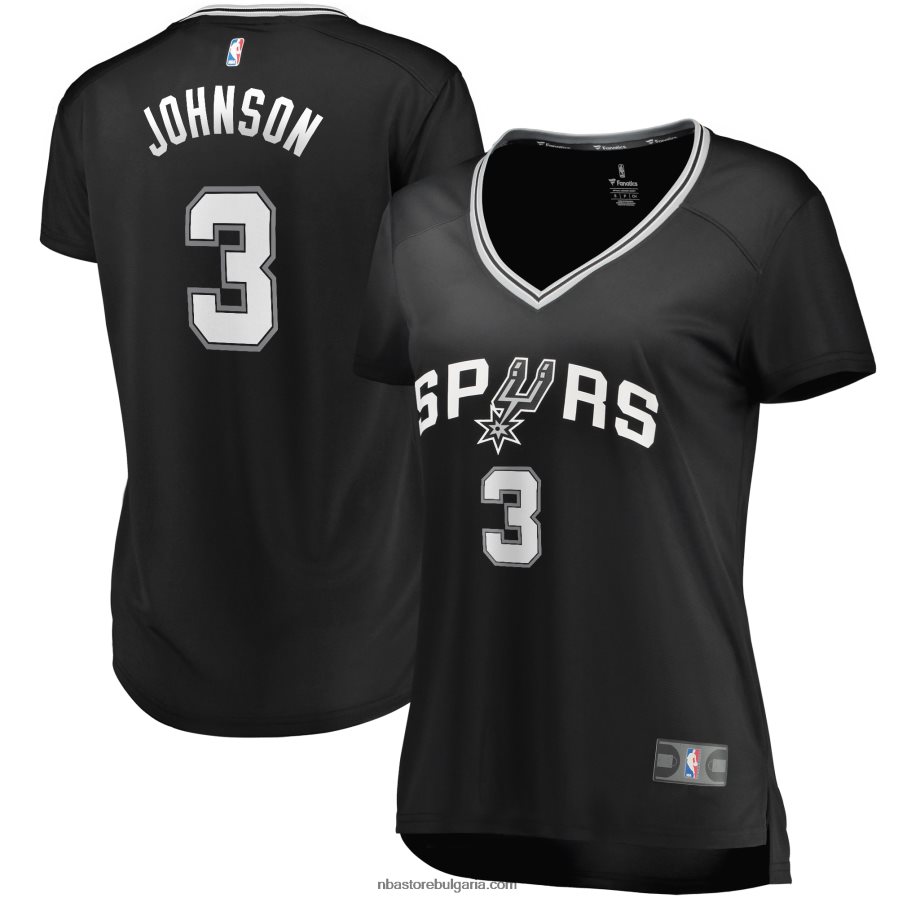 NBA JZ8F0212741 Сан Антонио Спърс Келдън Джонсън черна реплика на фланелка за бързо прекъсване