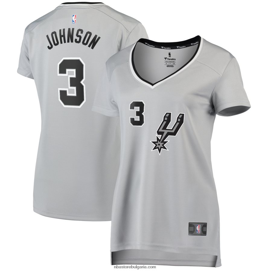 NBA JZ8F0213693 Сан Антонио Спърс Келдън Джонсън сребърна фланелка за бързо прекъсване