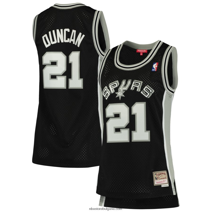 NBA JZ8F029806 san antonio spurs tim duncan mitchell & ness black hardwood classics swingman фланелка