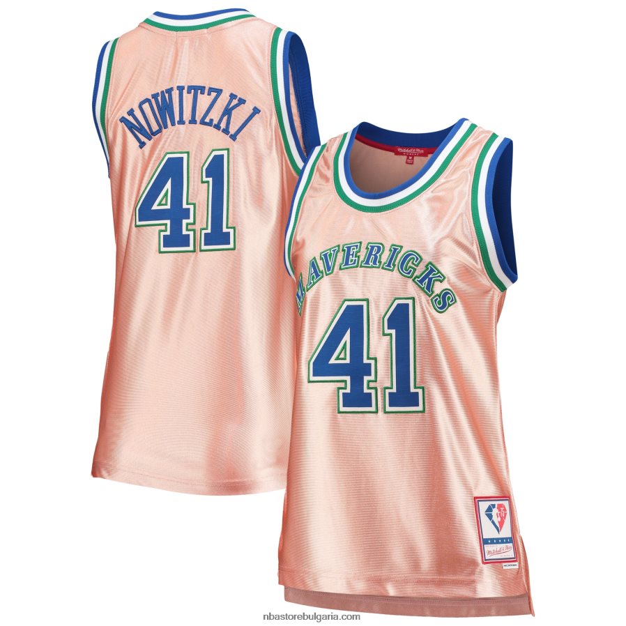 NBA JZ8F0210849 dallas mavericks dirk nowitzki mitchell & ness розово 75th юбилей розово злато 1998 swingman фланелка