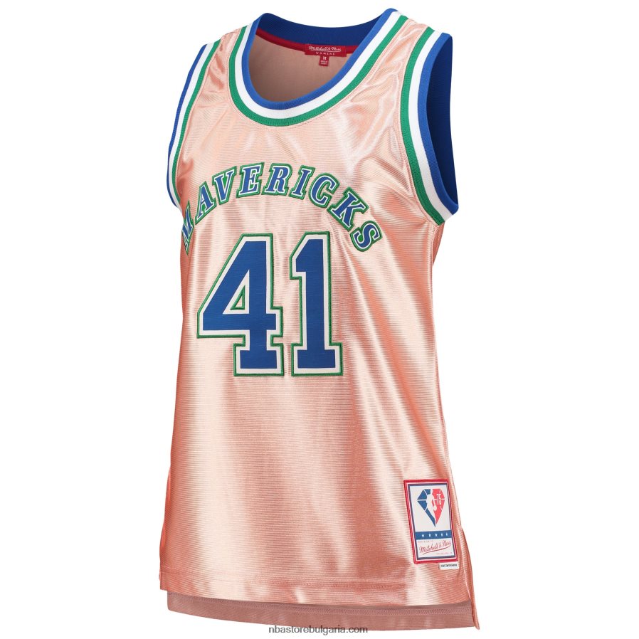 NBA JZ8F0210849 dallas mavericks dirk nowitzki mitchell & ness розово 75th юбилей розово злато 1998 swingman фланелка