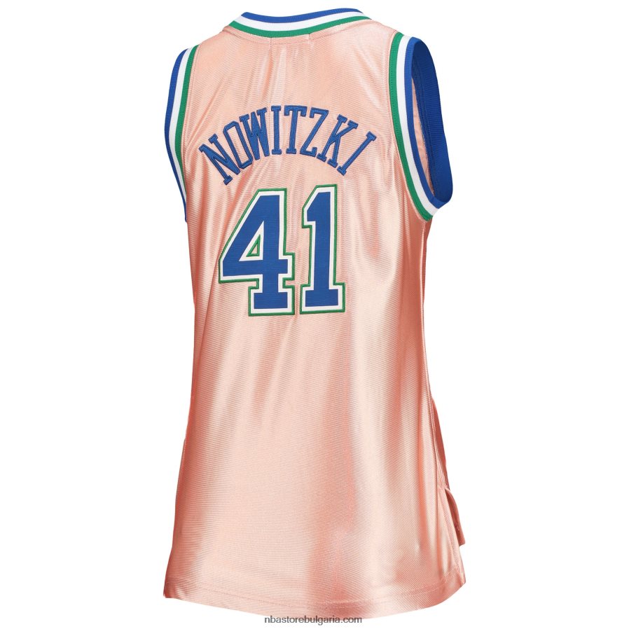 NBA JZ8F0210849 dallas mavericks dirk nowitzki mitchell & ness розово 75th юбилей розово злато 1998 swingman фланелка