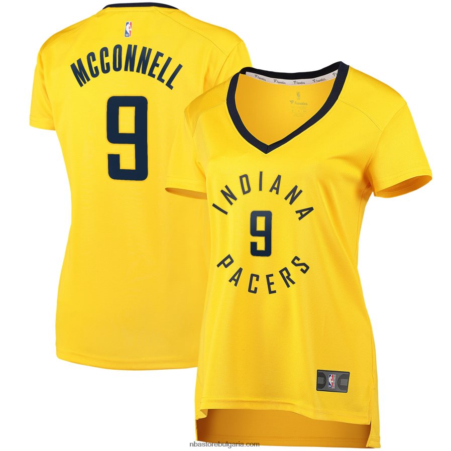 NBA JZ8F0213458 индиана пейсърс t.j. mcconnell златна фланелка за бързо прекъсване на играч реплика