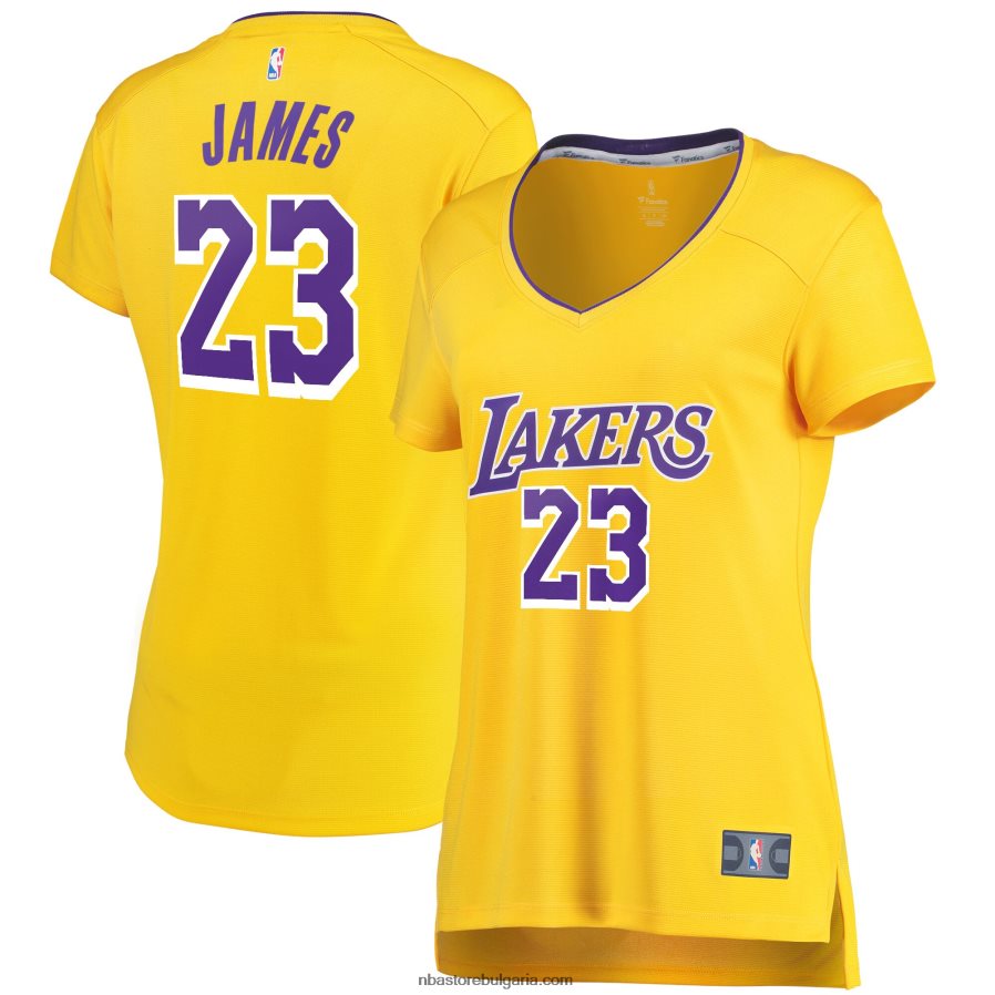 NBA JZ8F028791 Лос Анджелис Лейкърс Леброн Джеймс Голд файст брейк реплика на фланелка