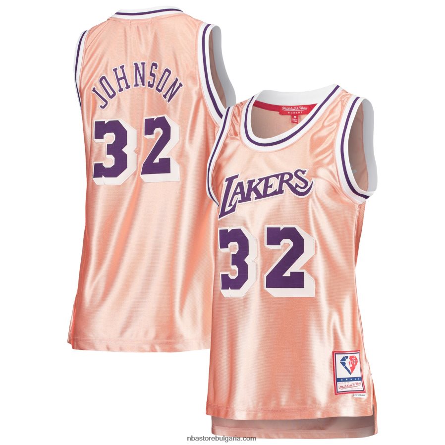 NBA JZ8F029737 лос анджелис лейкърс магия джонсън розово 75th юбилей розово злато 1984 swingman фланелка