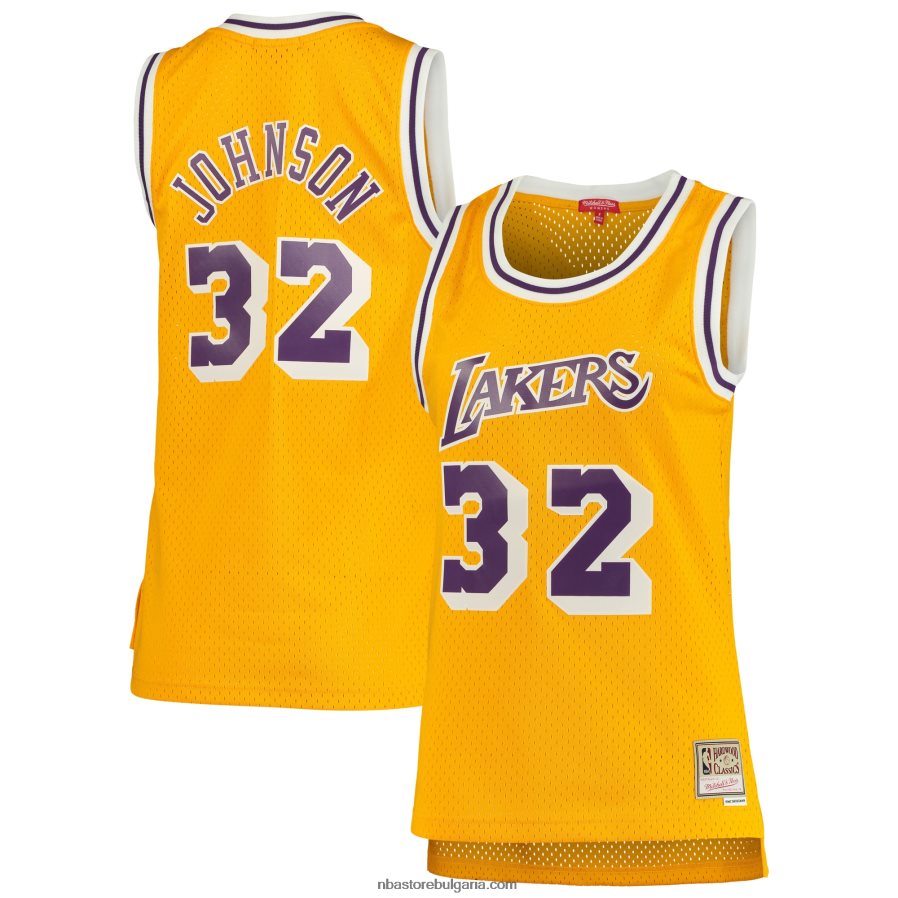 NBA JZ8F029809 los angeles lakers magic johnson mitchell & ness gold 1984-85 hardwood classics swingman фланелка