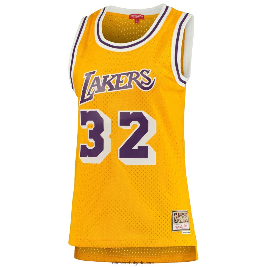 NBA JZ8F029809 los angeles lakers magic johnson mitchell & ness gold 1984-85 hardwood classics swingman фланелка