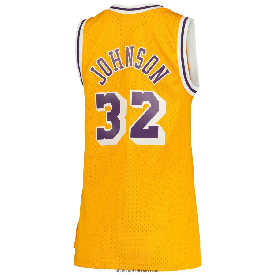 NBA JZ8F029809 los angeles lakers magic johnson mitchell & ness gold 1984-85 hardwood classics swingman фланелка