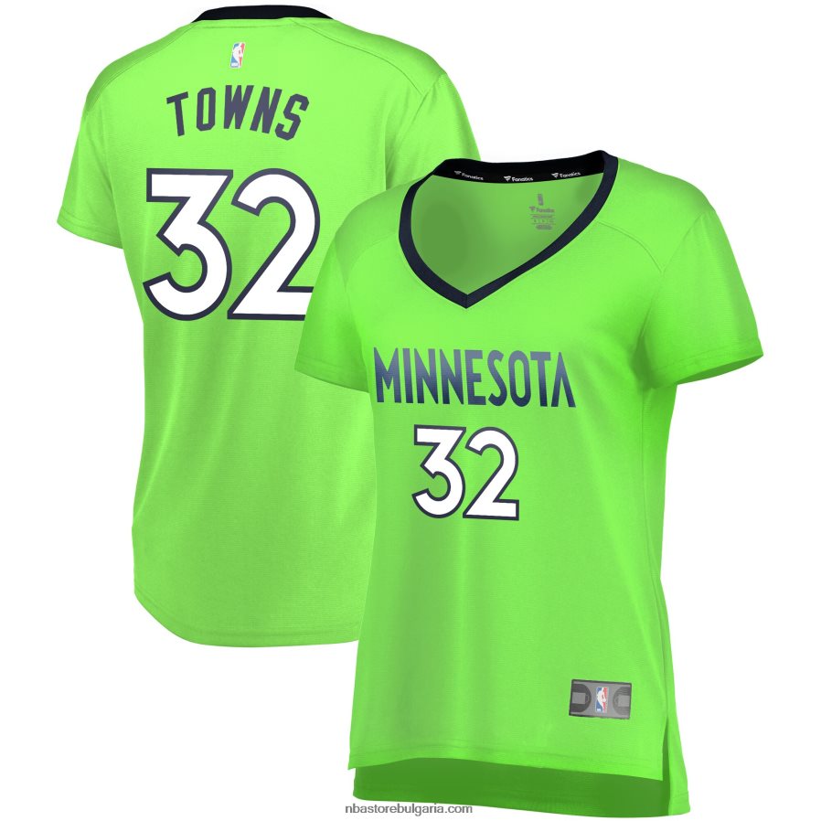 NBA JZ8F0210534 Минесота Тимбъруулвс Карл-Антъни Таунс неоново зелена фланелка за бързо прекъсване реплика