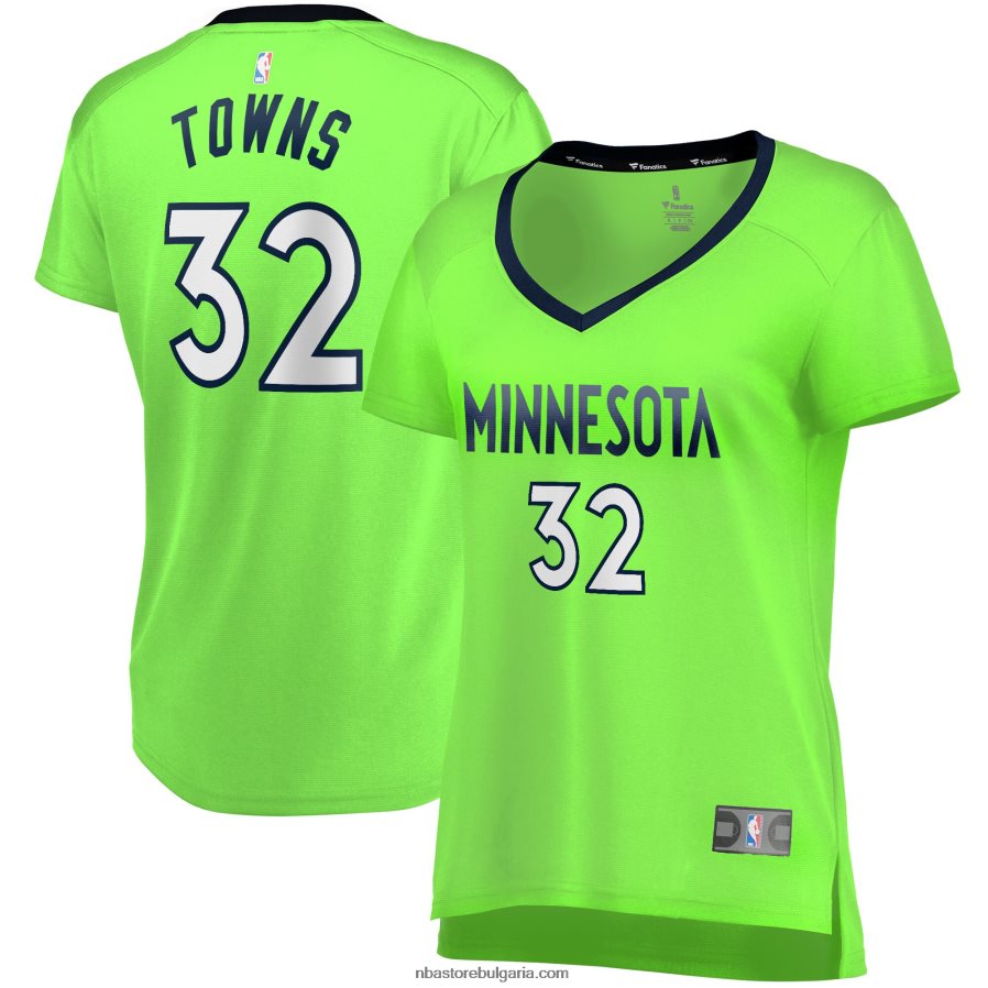 NBA JZ8F0215205 Минесота Тимбъруулвс Карл-Антъни Таунс Грийн файст брейк реплика на фланелка на играч