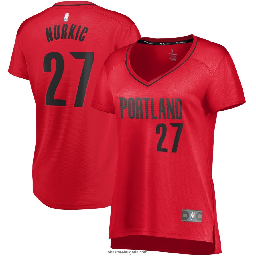 NBA JZ8F0212936 портланд трейл блейзърс юсуф нуркич червена фланелка на играч за бързо прекъсване