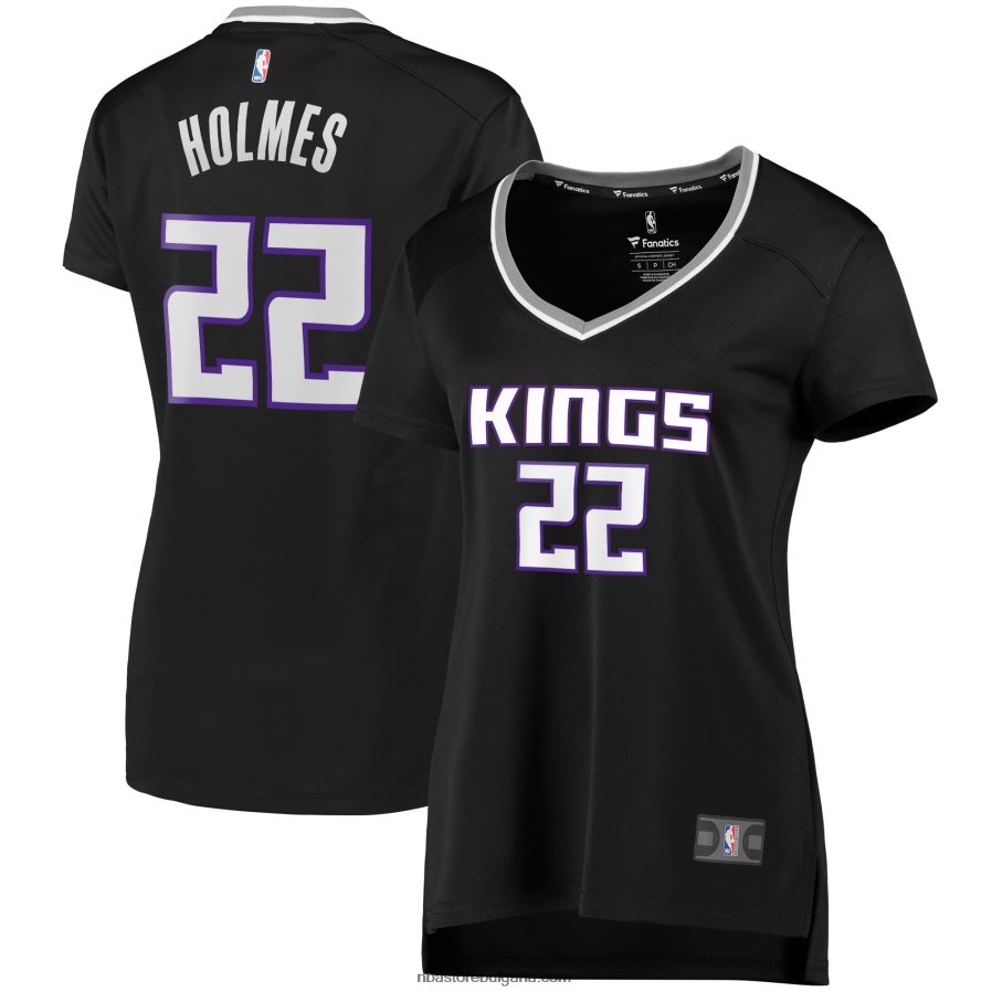 NBA JZ8F0216064 Сакраменто Кингс Ришон Холмс черна фланелка за бързо прекъсване на играч реплика