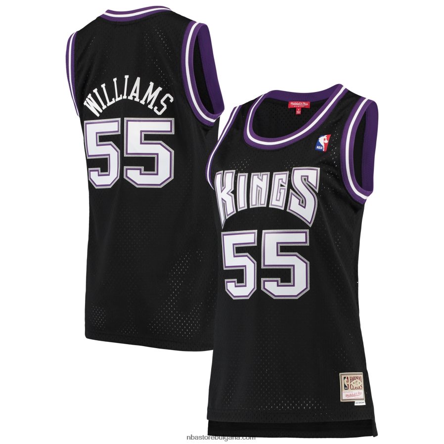 NBA JZ8F028821 сакраменто кингс джейсън уилямс мичъл и нес черна фланелка от твърда дървесина swingman