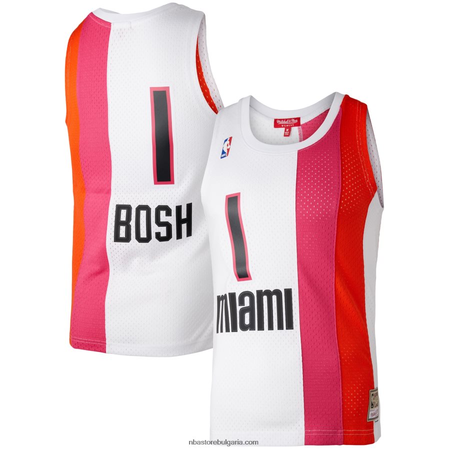 NBA JZ8F029835 miami heat chris bosh mitchell & ness white hardwood classics 2011 swingman фланелка
