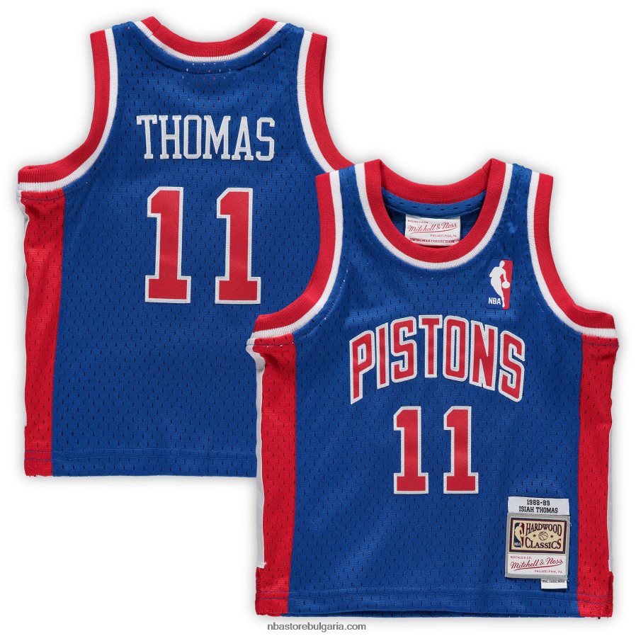NBA JZ8F0217158 Детройт Пистънс Исайа Томас синя твърда дървесна класика фланелка на пенсиониран играч