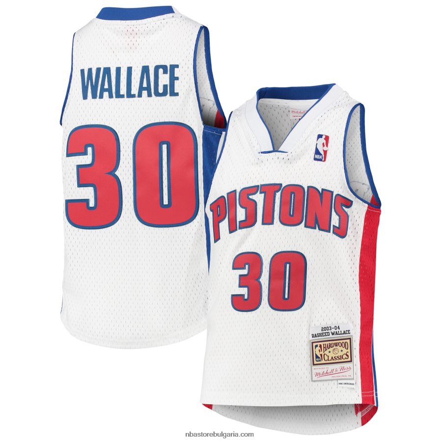 NBA JZ8F0217697 детройт пистънс рашид уолъс бяла твърда дървесина класика суингмен фланелка