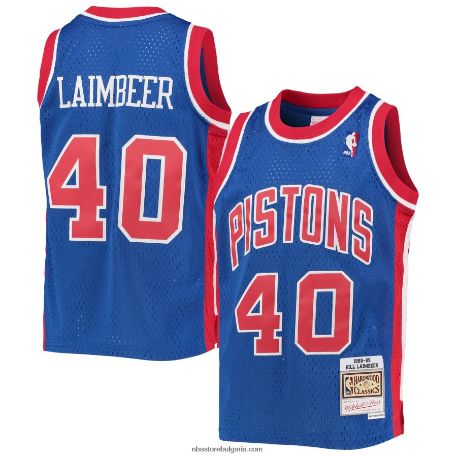 NBA JZ8F0217757 detroit pistons bill laimbeer mitchell & ness blue 1988-89 hardwood classics swingman фланелка