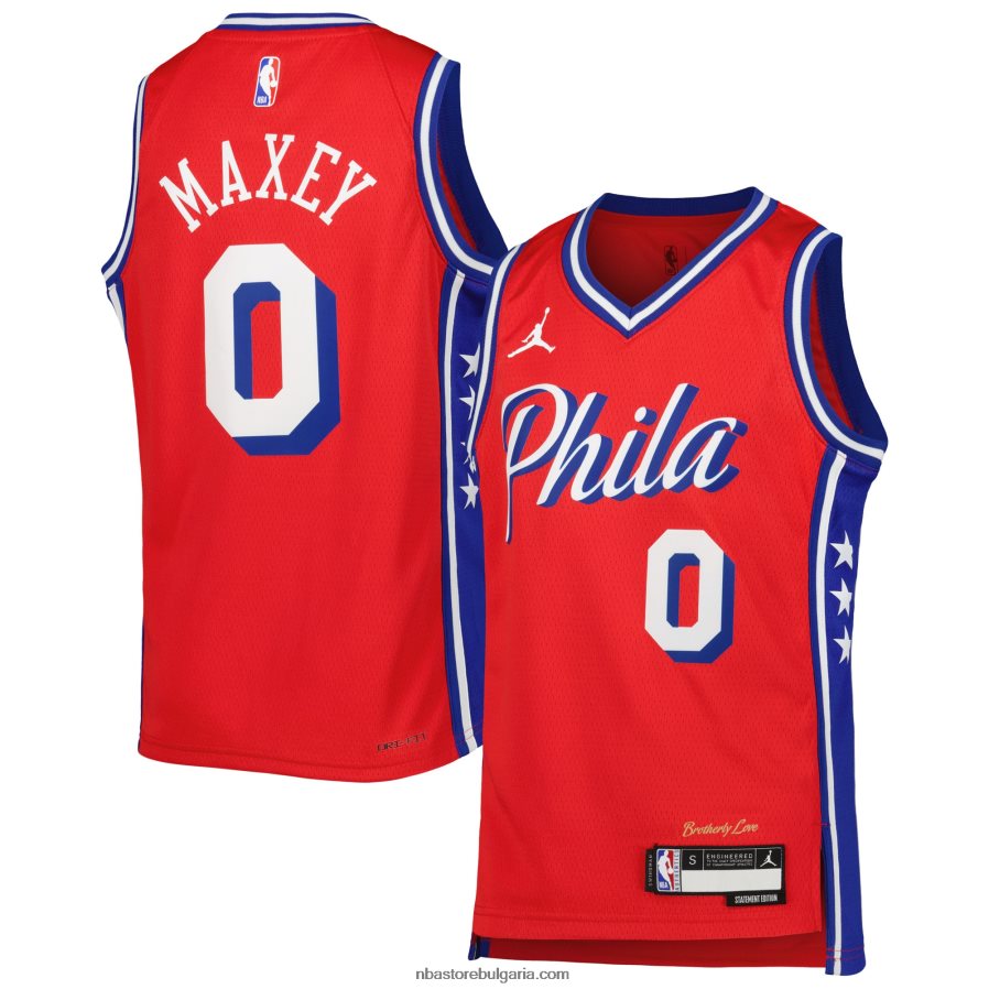 NBA JZ8F0216743 philadelphia 76ers tyrese maxey jordan марка червена фланелка swingman