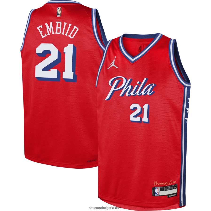 NBA JZ8F0216775 philadelphia 76ers joel embiid jordan марка червена фланелка swingman