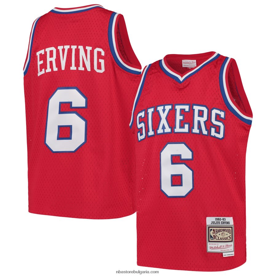 NBA JZ8F0216794 philadelphia 76ers julius erving mitchell & ness червена суингман фланелка