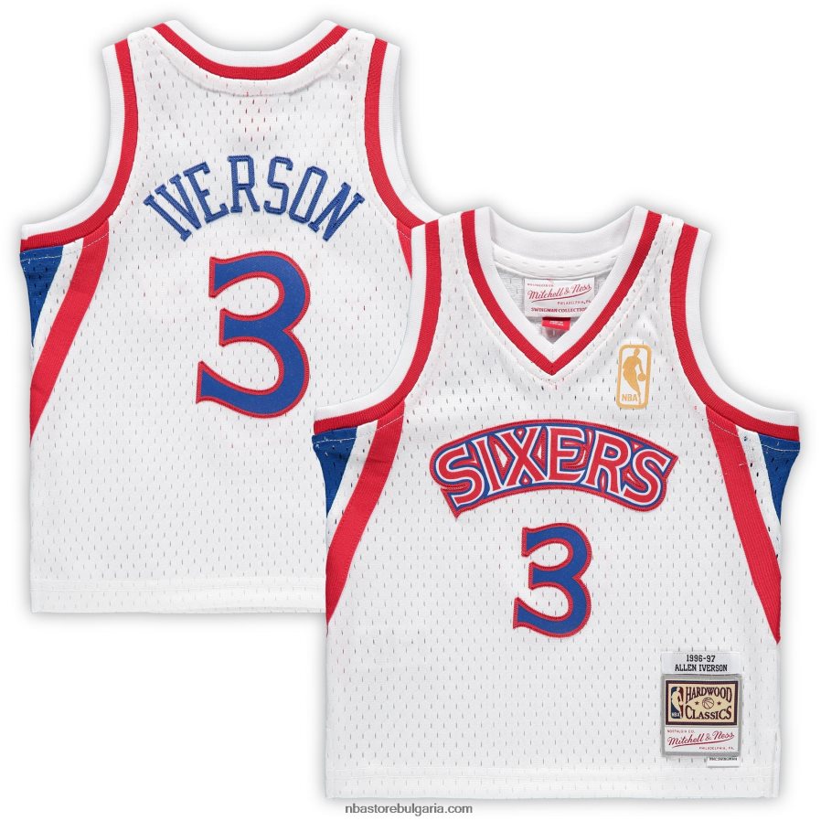 NBA JZ8F0216810 Филаделфия 76-ърс Алън Айвърсън бяла фланелка от твърда дървесина на пенсиониран играч