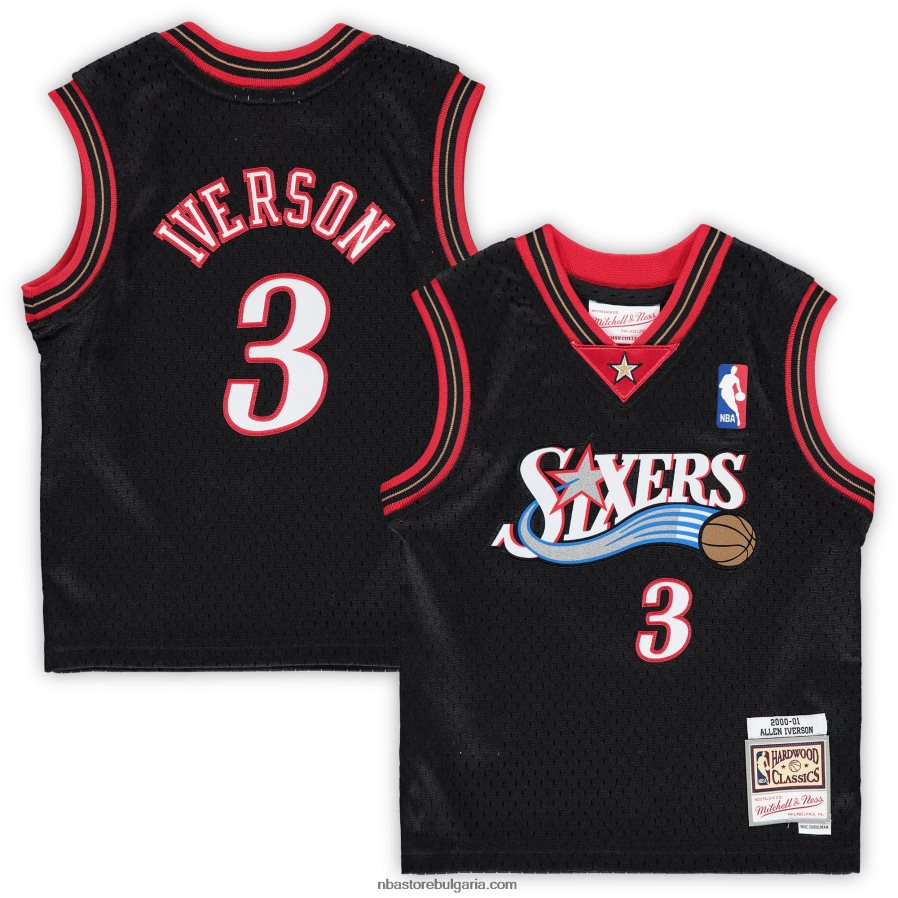 NBA JZ8F0216821 филаделфия 76ers алън айвърсън черна твърда дървесина класика пенсиониран играч фланелка