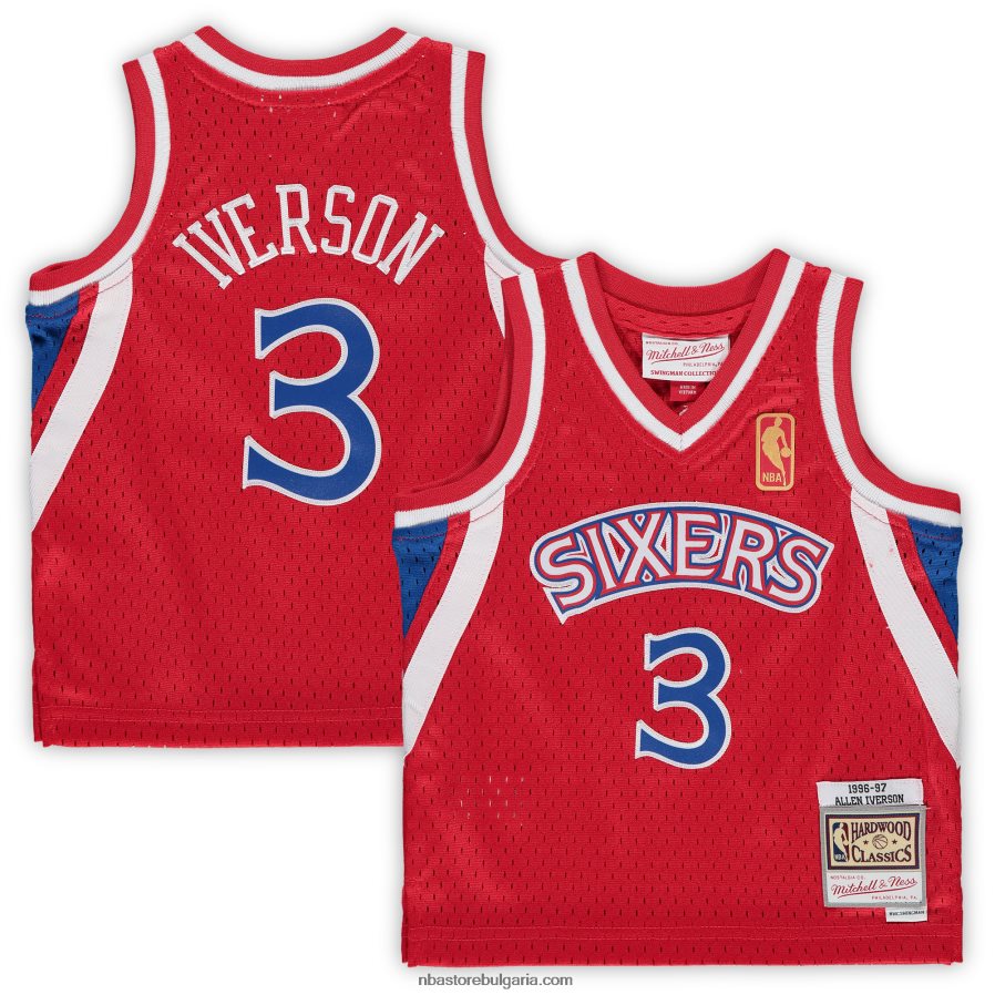 NBA JZ8F0216847 philadelphia 76ers allen iverson mitchell & ness red hardwood classics пенсиониран футболист