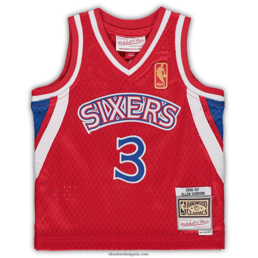 NBA JZ8F0216847 philadelphia 76ers allen iverson mitchell & ness red hardwood classics пенсиониран футболист