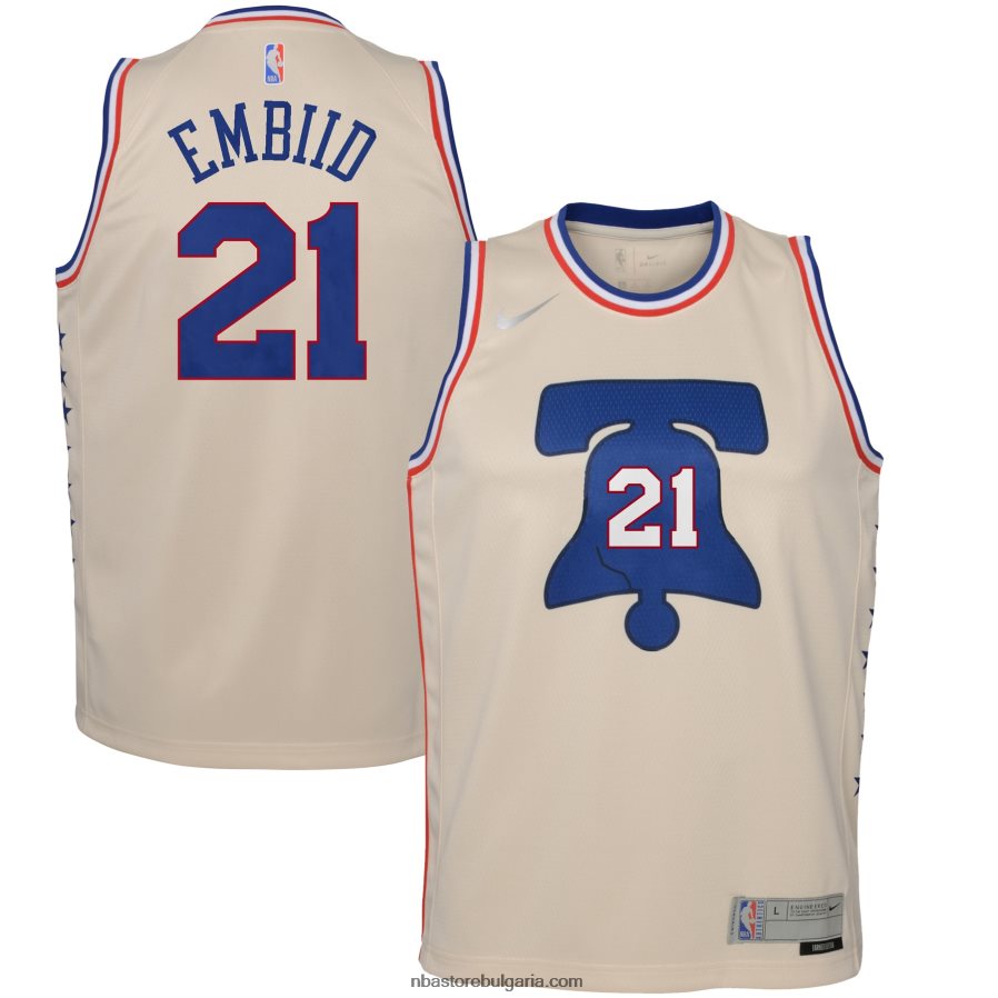 NBA JZ8F0219022 philadelphia 76ers joel embiid nike крем суингмен фланелка - заслужено издание