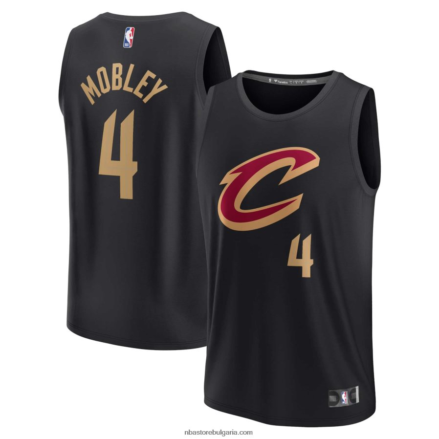 NBA JZ8F0217232 Кливланд Кавалиърс Евън Мобли черна фланелка за играч за бързо прекъсване