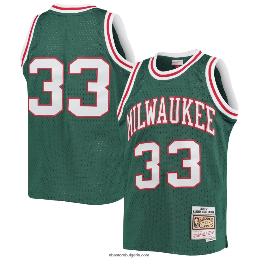 NBA JZ8F0217040 milwaukee bucks kareem abdul-jabbar green 1970-71 hardwood classics swingman фланелка